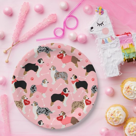 Australian Shepherd Valentine Pattern Papieren Bordje (Feest)