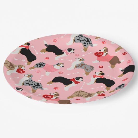 Australian Shepherd Valentine Pattern Papieren Bordje (Gekanteld)