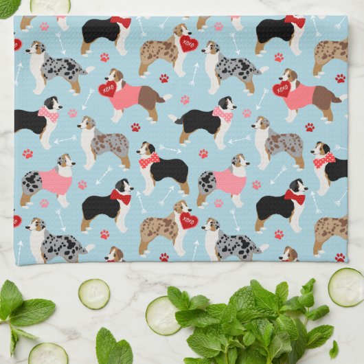 Australian Shepherd Valentine Pattern Theedoek (Gevouwen)