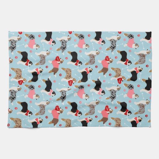 Australian Shepherd Valentine Pattern Theedoek (Horizontaal)