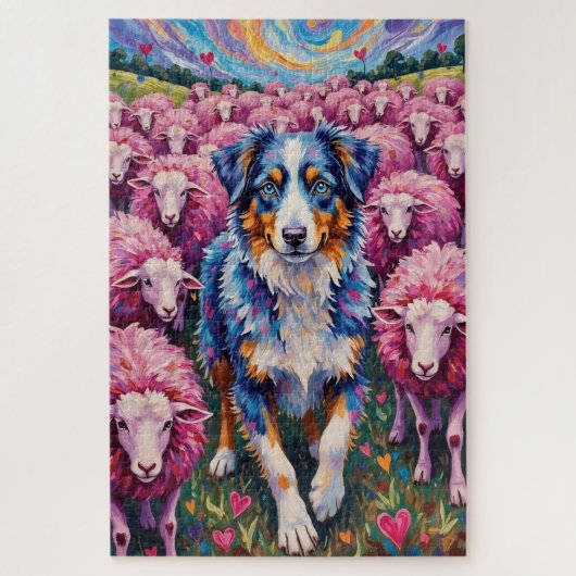 Australian Shepherd Valentine's Day Herding Hearts Legpuzzel (Verticaal)