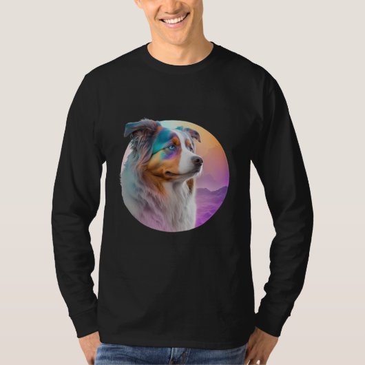 Australian Shepherd Vaporwave Retrowave Aesthetic  T-shirt (Voorkant)