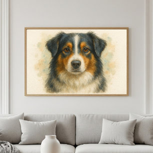 Australian Shepherd Waterverf Portret Poster
