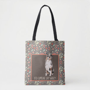 Australian Shepherd wil een Canvas tas