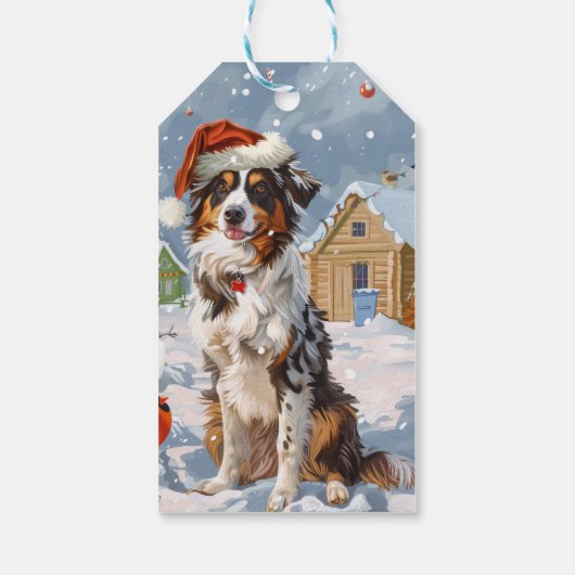 Australian Shepherd Winter Wonderland Kerstmis Cadeaulabel (Achterkant)