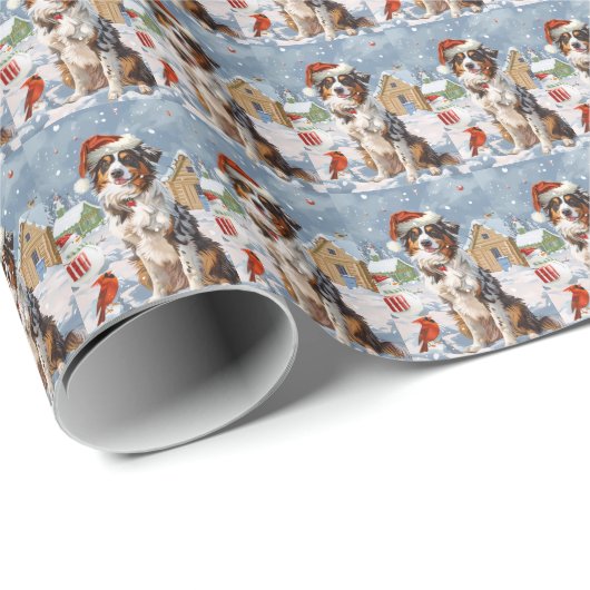 Australian Shepherd Winter Wonderland Kerstmis Cadeaupapier (Rol Hoek)