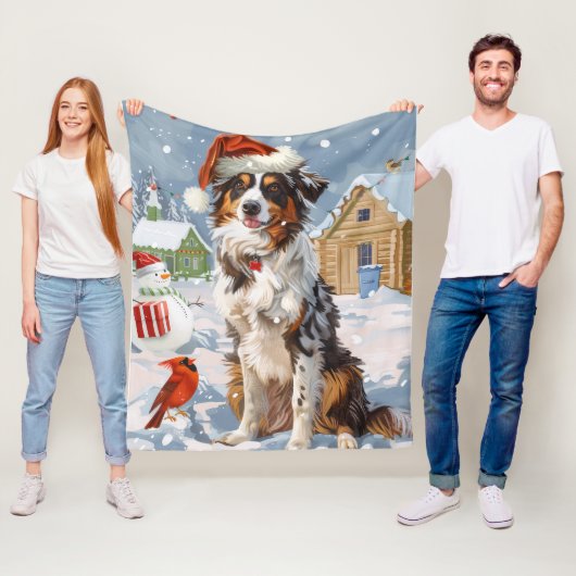 Australian Shepherd Winter Wonderland Kerstmis Fleece Deken (In situ)