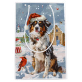 Australian Shepherd Winter Wonderland Kerstmis Medium Cadeauzakje (Voorkant)