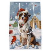 Australian Shepherd Winter Wonderland Kerstmis Medium Cadeauzakje (Achterkant)