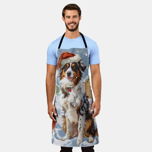 Australian Shepherd Winter Wonderland Kerstmis Schort (Gedragen)