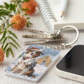 Australian Shepherd Winter Wonderland Kerstmis Sleutelhanger (Voorkant Rechts)