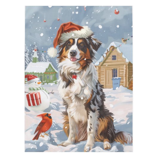 Australian Shepherd Winter Wonderland Kerstmis Tafelkleed (Voorkant)
