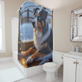 Australian Shepherd With Christmas Lights Holiday Douchegordijn (In situ)