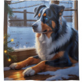 Australian Shepherd With Christmas Lights Holiday Douchegordijn (Voorkant)