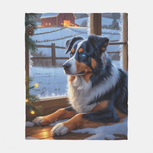 Australian Shepherd With Christmas Lights Holiday Fleece Deken (Voorkant)