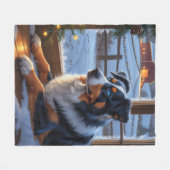 Australian Shepherd With Christmas Lights Holiday Fleece Deken (Voorkant (Horizontaal))