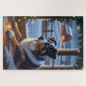Australian Shepherd With Christmas Lights Holiday Legpuzzel (Horizontaal)