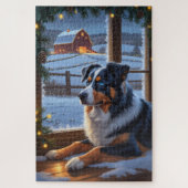Australian Shepherd With Christmas Lights Holiday Legpuzzel (Verticaal)