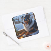 Australian Shepherd With Christmas Lights Holiday Vierkante Sticker (Envelop)