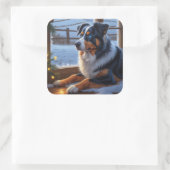 Australian Shepherd With Christmas Lights Holiday Vierkante Sticker (Tas)