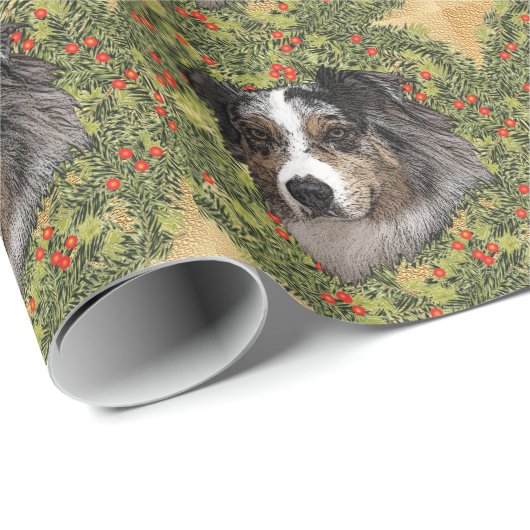 Australian Shepherd Wreath Cadeaupapier (Rol Hoek)