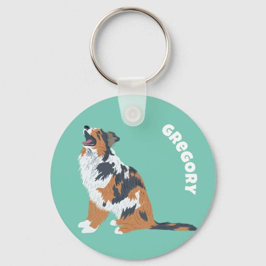Australian Shepherds Aussie Honden gepersonaliseer Sleutelhanger (Voorkant)