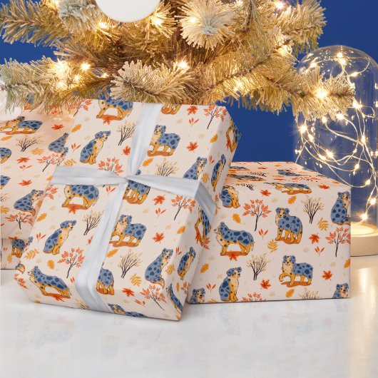 Australian Shepherds Herfstbladeren Struiken Patro Cadeaupapier (Feestdagen)