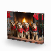 Australian Terrier bij de open haard Kerstmis Fotoblokken (Rechts)