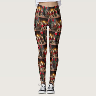 Australian Terrier bij de open haard Kerstmis Leggings