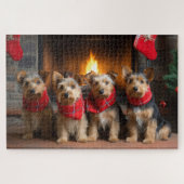 Australian Terrier bij de open haard Kerstmis Legpuzzel (Horizontaal)