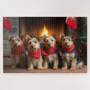 Australian Terrier bij de open haard Kerstmis Legpuzzel
