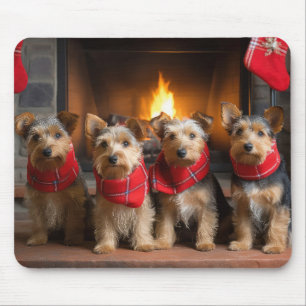 Australian Terrier bij de open haard Kerstmis Muismat