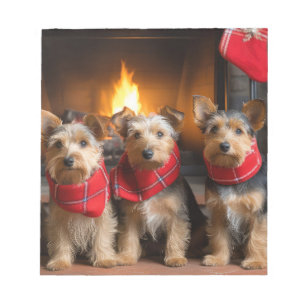 Australian Terrier bij de open haard Kerstmis Notitieblok