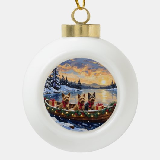 Australian Terrier Christmas Boat Holiday Keramische Bal Ornament (Voorkant)