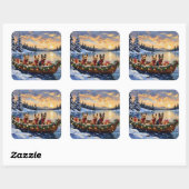 Australian Terrier Christmas Boat Holiday Vierkante Sticker (Vel)