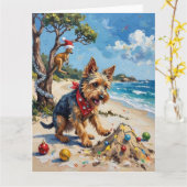 Australian Terrier Christmas Down Under Holiday Kaart (Gele Bloem)