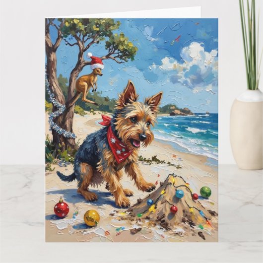 Australian Terrier Christmas Down Under Holiday Kaart (Voorkant)