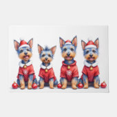 Australian Terrier Christmas Dress Santa Hat Deurmat (Voorkant)