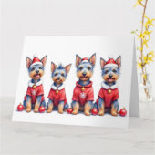 Australian Terrier Christmas Dress Santa Hat Kaart (Gele Bloem)