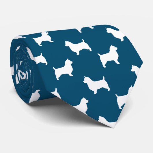 Australian Terrier Dog Silhouettes Pattern Blue Stropdas (Opgerold)