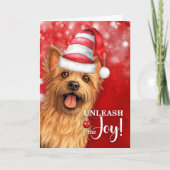 Australian Terrier Dog Unleash the Joy Christmas Feestdagen Kaart (Voorkant)