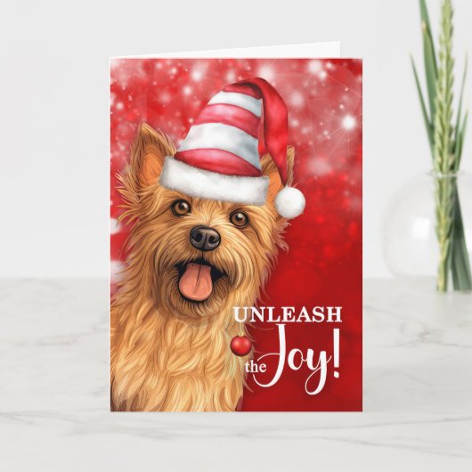 Australian Terrier Dog Unleash the Joy Christmas Feestdagen Kaart (Voorkant)