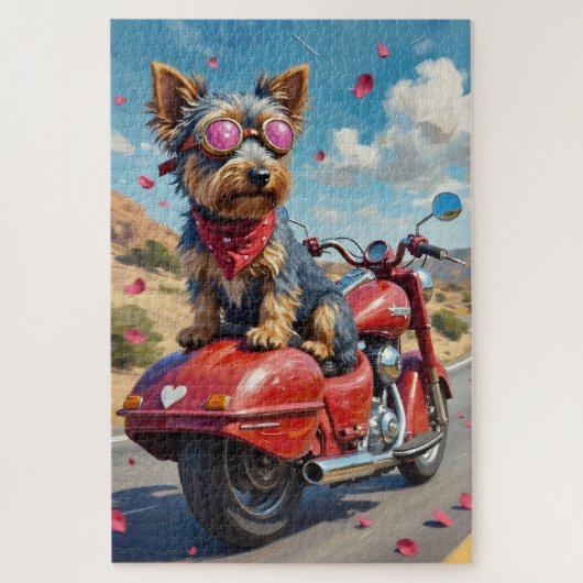 Australian Terrier Dog Valentine's Day Motorcycle  Legpuzzel (Verticaal)