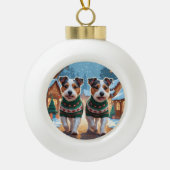 Australian Terrier Dogs Christmas Snow Holiday Keramische Bal Ornament (Voorkant)