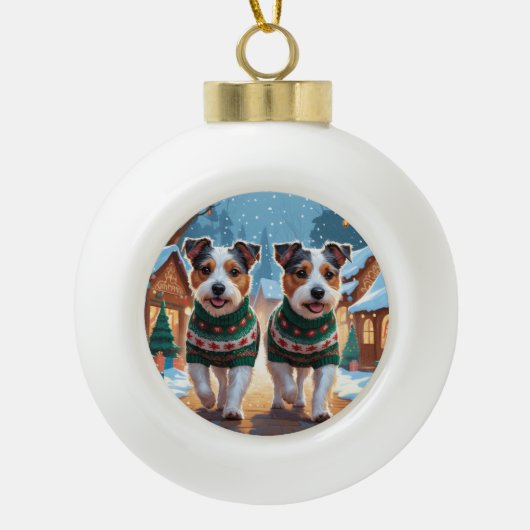 Australian Terrier Dogs Christmas Snow Holiday Keramische Bal Ornament (Voorkant)