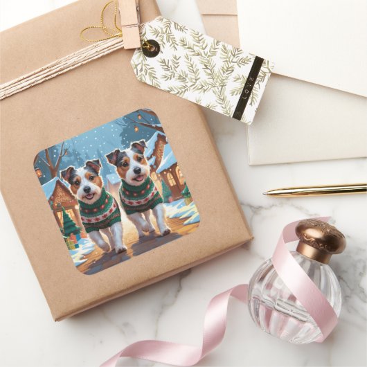Australian Terrier Dogs Christmas Snow Holiday Vierkante Sticker (Geschenken)