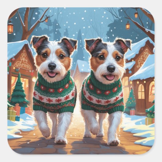 Australian Terrier Dogs Christmas Snow Holiday Vierkante Sticker (Voorkant)
