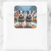 Australian Terrier Dogs Christmas Snow Holiday Vierkante Sticker (Tas)