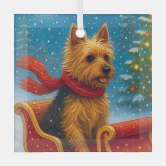 Australian Terrier Holiday  Glas Ornament (Voorkant)
