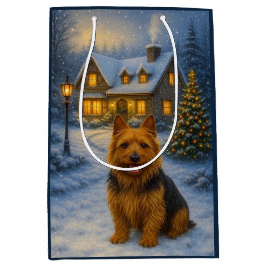 Australian Terrier Holiday  Medium Cadeauzakje (Voorkant)